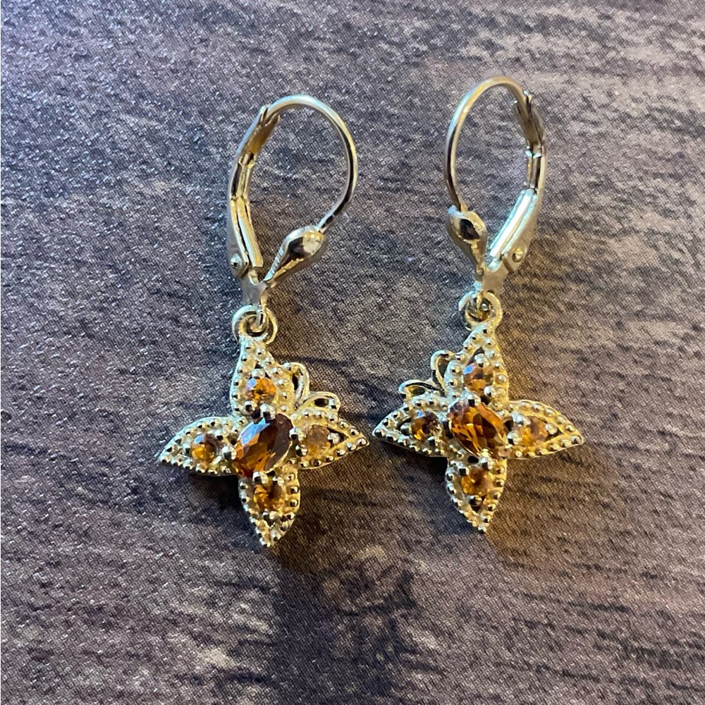 Santa Ana Maderia Citrine Flower Dangle Earrings